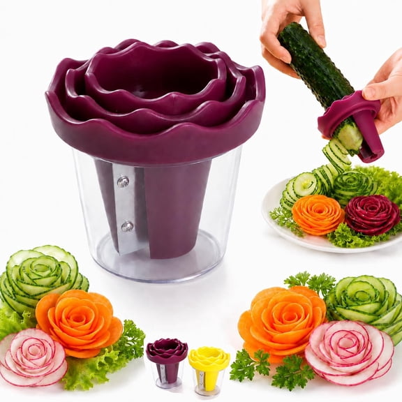 Manual Vegetable Spiralizer and Curler for Rose Flower Carving, Masterful Vegetable Rose Garnishing Tool, Turn Carrots or Cucumbers into Restaurant-Style Roses in 60 Seconds