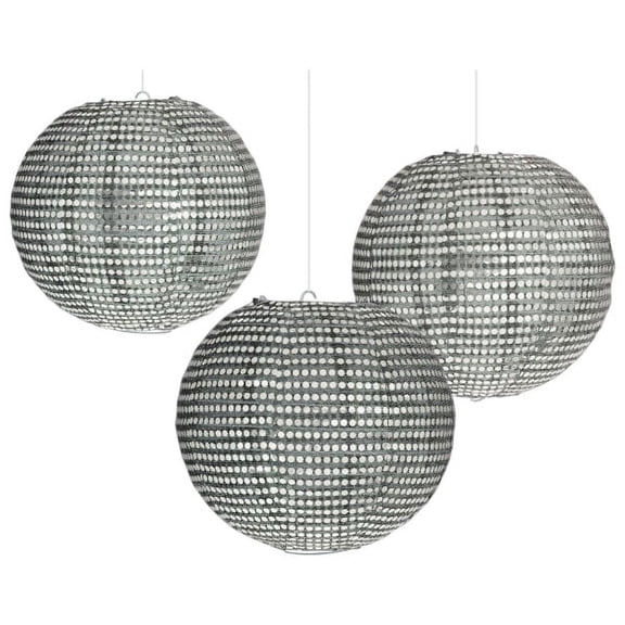 Amscan Sequin Paper Lanterns, 9-1/2", Silver, Pack Of 3 Lanterns