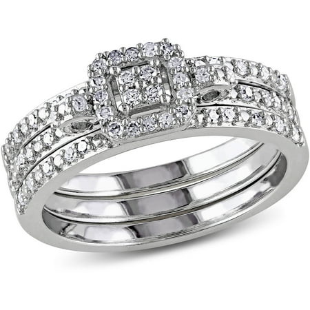 Miabella 1/3 Carat Diamond Sterling Silver Square Bridal Set