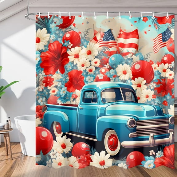 Retro Truck Shower Curtain, Waterproof Fabric Shower Curtain, Washable Polyester Bath Curtain for Bathroom Decor 36"W X 72"H