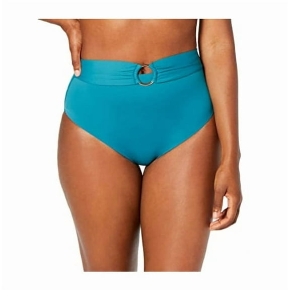 Bar III Women's Sunset Solids Ring High-Waist Bikini Bottoms Aqua Small, $48 NWT