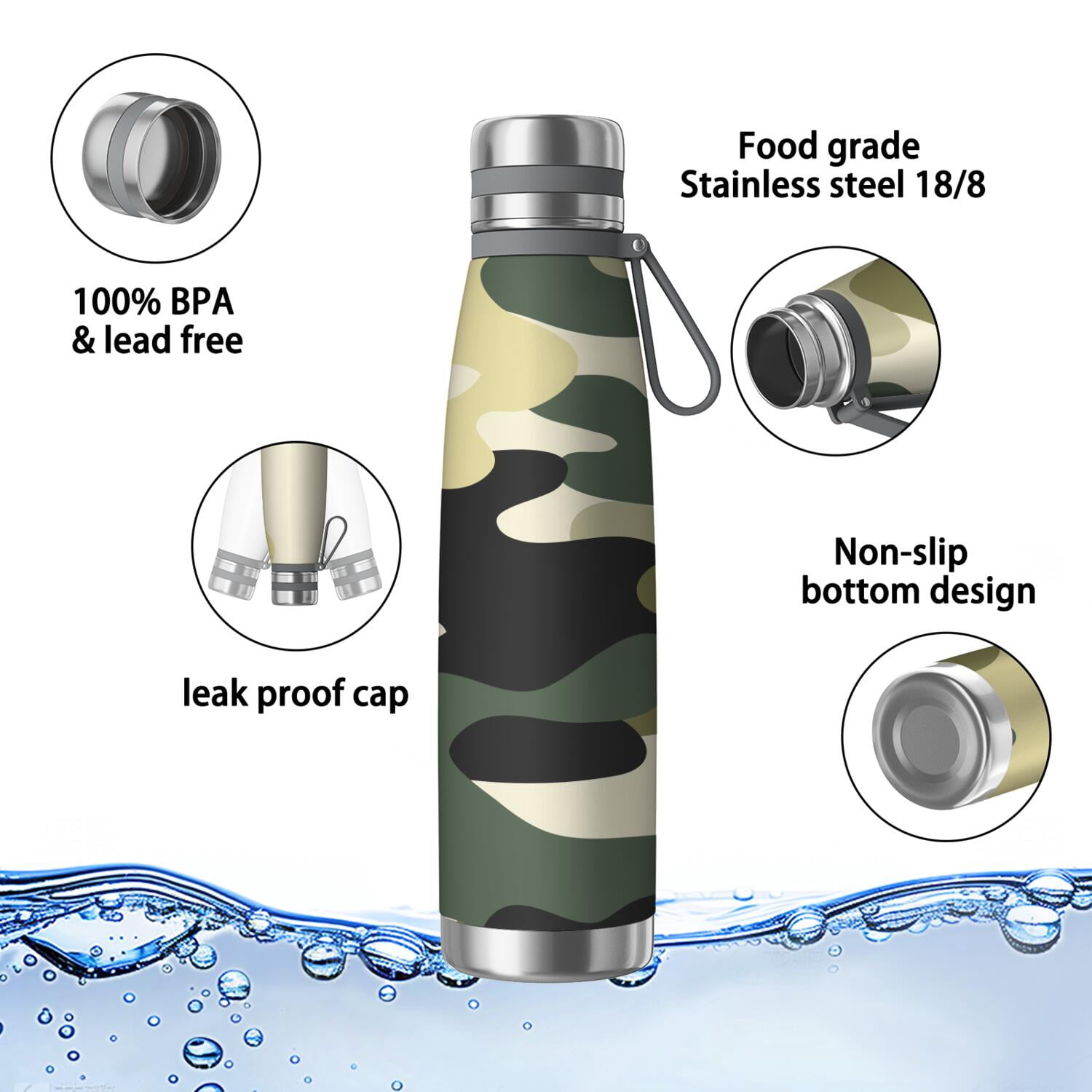 29oz Insulated Water Bottle with Tea Infuser, Stainless Steel Travel Mug, Camouflage Print