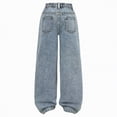thumbnail image 4 of kpoplk Girl's Elastic High Waist Ripped Baggy Jeans Wide Leg Distressed Denim Pants(Blue,11-12 Y), 4 of 7