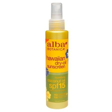 Alba Botanica Hawaiian Dry-Oil Natural Sunscreen, SPF 15 Nourishing Coconut Oil 4.5 fl oz(pack of