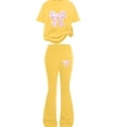 thumbnail image 4 of GiLiling Girls 2 Piece Outfits Cute Bow Print T-Shirt and Flare Pants Spring Summer Teen Tween Fashion Clothing Set (Yellow, 7-8 Years), 4 of 4
