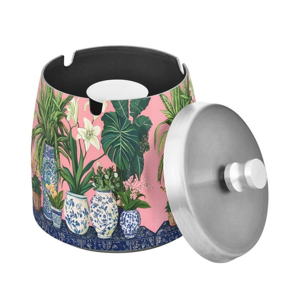 Yayeee Ashtray with Lid for Cigarette Smokeless Stainless Steel Home Ash Holder, Floral Vase