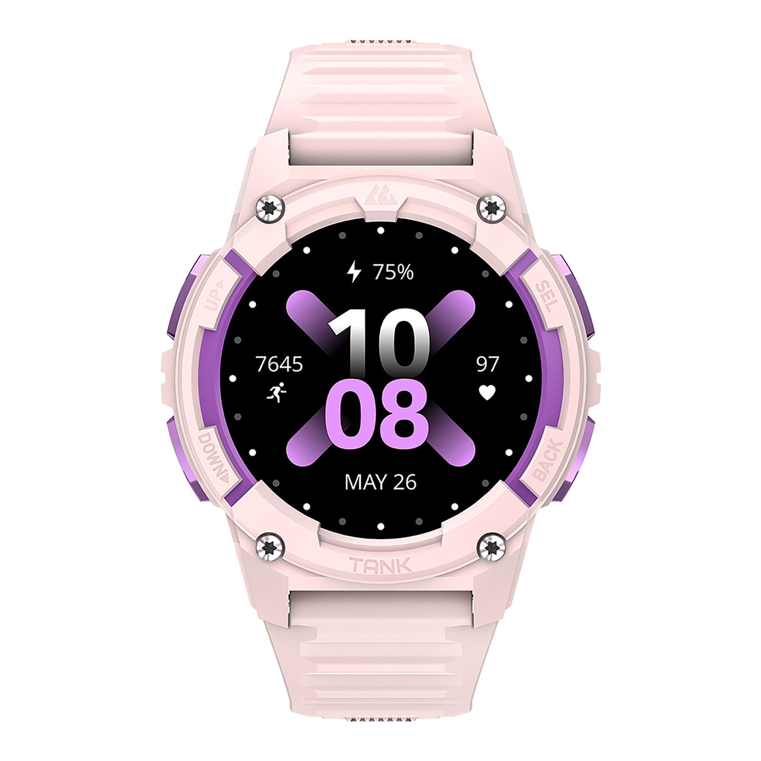 KOSPET TANK S2 1.32-In. AMOLED GPS Smartwatch with Silicone Band (Violet Pink), P-S001-P
