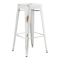 30'' High Backless Distressed White Metal Restaurant Barstool For Indoor or Outdoor Use