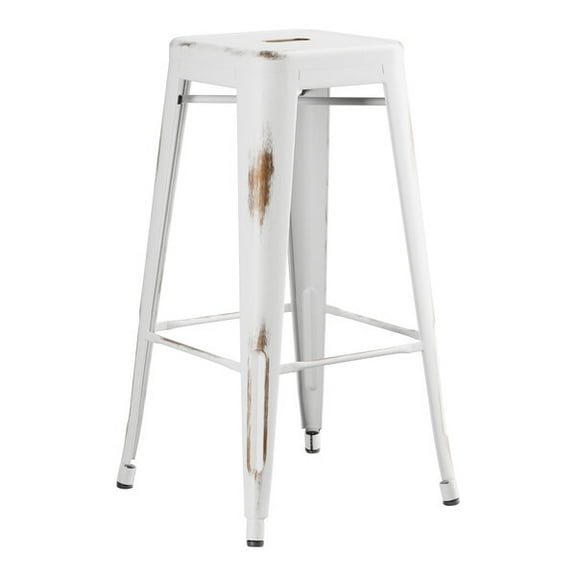 30'' High Backless Distressed White Metal Restaurant Barstool For Indoor or Outdoor Use