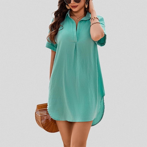 WILLBEST Vestidos Largos Casuales Para Mujer Vestido Informal Con Dobladillo Redondo Y Cuello Levantado, Color Sólido, A La Moda Para Mujer