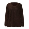 thumbnail image 2 of Vedolay Cropped Sweater Women's Casual Turtleneck Long Sleeve Striped Side Slit Pullover Sweater,Coffee S, 2 of 4