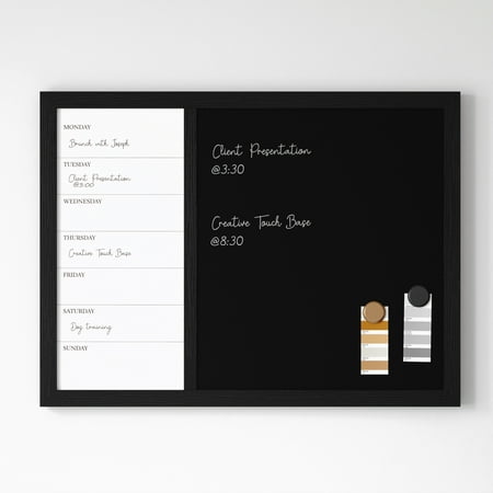 Martha Stewart - Everette Dry Erase Magnetic Weekly Calendar/Chalk Board- 24x18 - Black Woodgrain