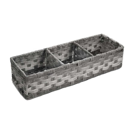 miaomiaoke 3 Section Toilet Paper Tray Basket Toilet Tank Topper Paper Basket- Multiuse Hand Woven Plastic Wicker Basket with Divider for Organizing,