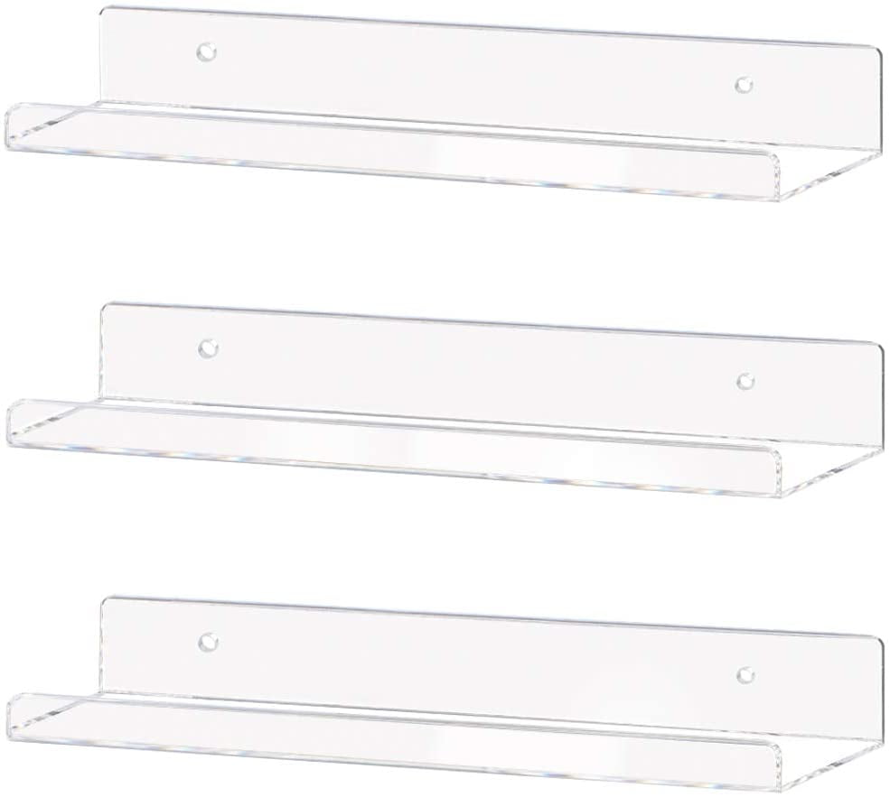 Clear Acrylic Shelf 15" Invisible Floating Wall Ledge Bookshelf, Kids
