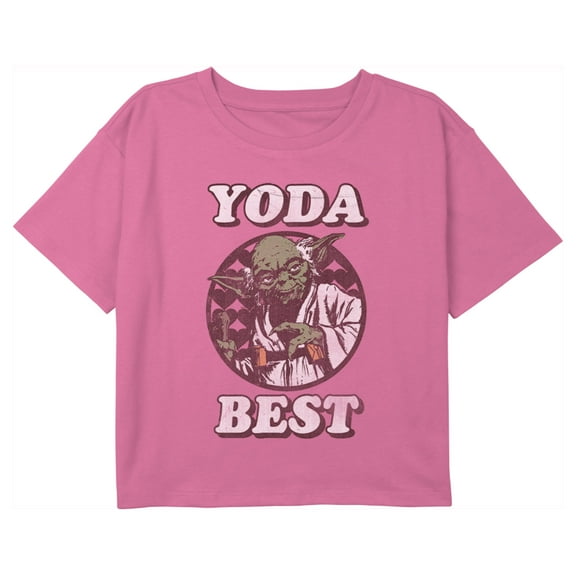 Girl's Star Wars Valentine's Day Yoda Best Distressed Graphic Cropped T-Shirt Light Pink Large
