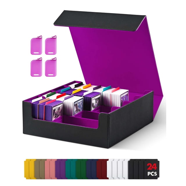 UAONO Card Storage Box for Trading Cards, 2400+ MTG Commander Deck Box With 24pcs Colorful Divider, Card Case Fits for Magic TCG PTCG Game Cards (Bla
