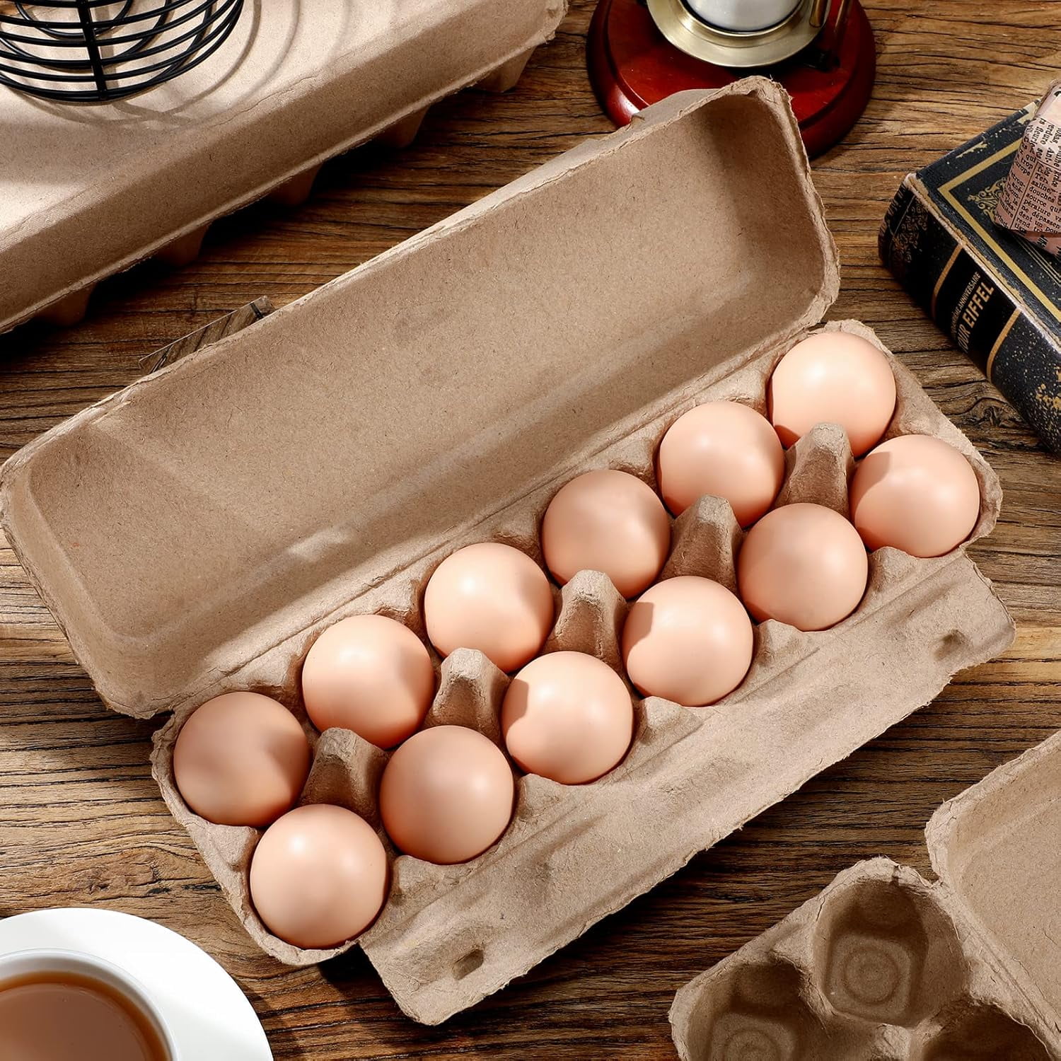 100 Pcs Paper Egg Cartons Bulk for Chicken Eggs Blank Pulp Fiber Egg Tray Holder Reusable Empty Storage Containers for Farm Market Kitchen Camping Picnic DIY(12 Count)