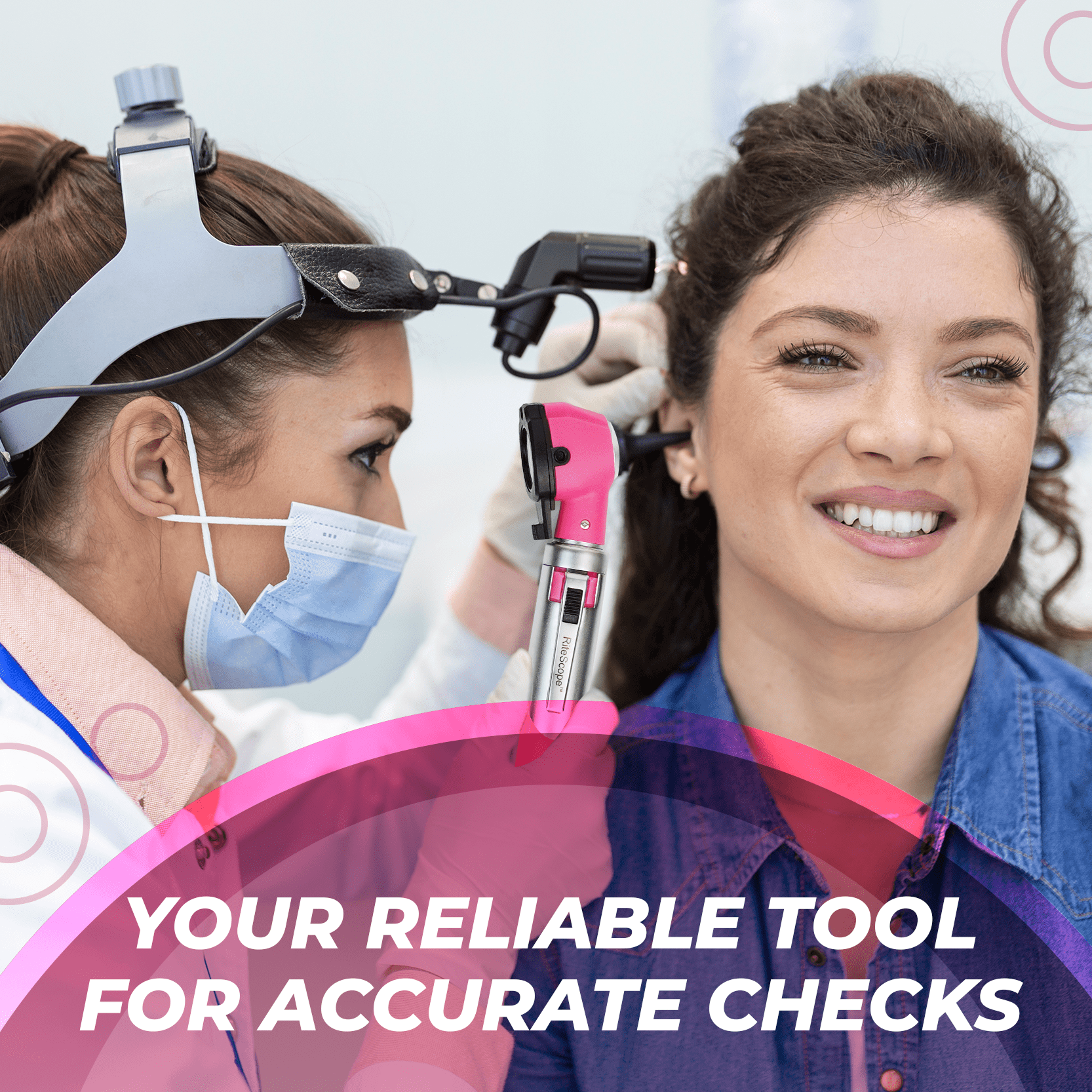 RiteScope Otoscope with Light - Compact Size - Pink
