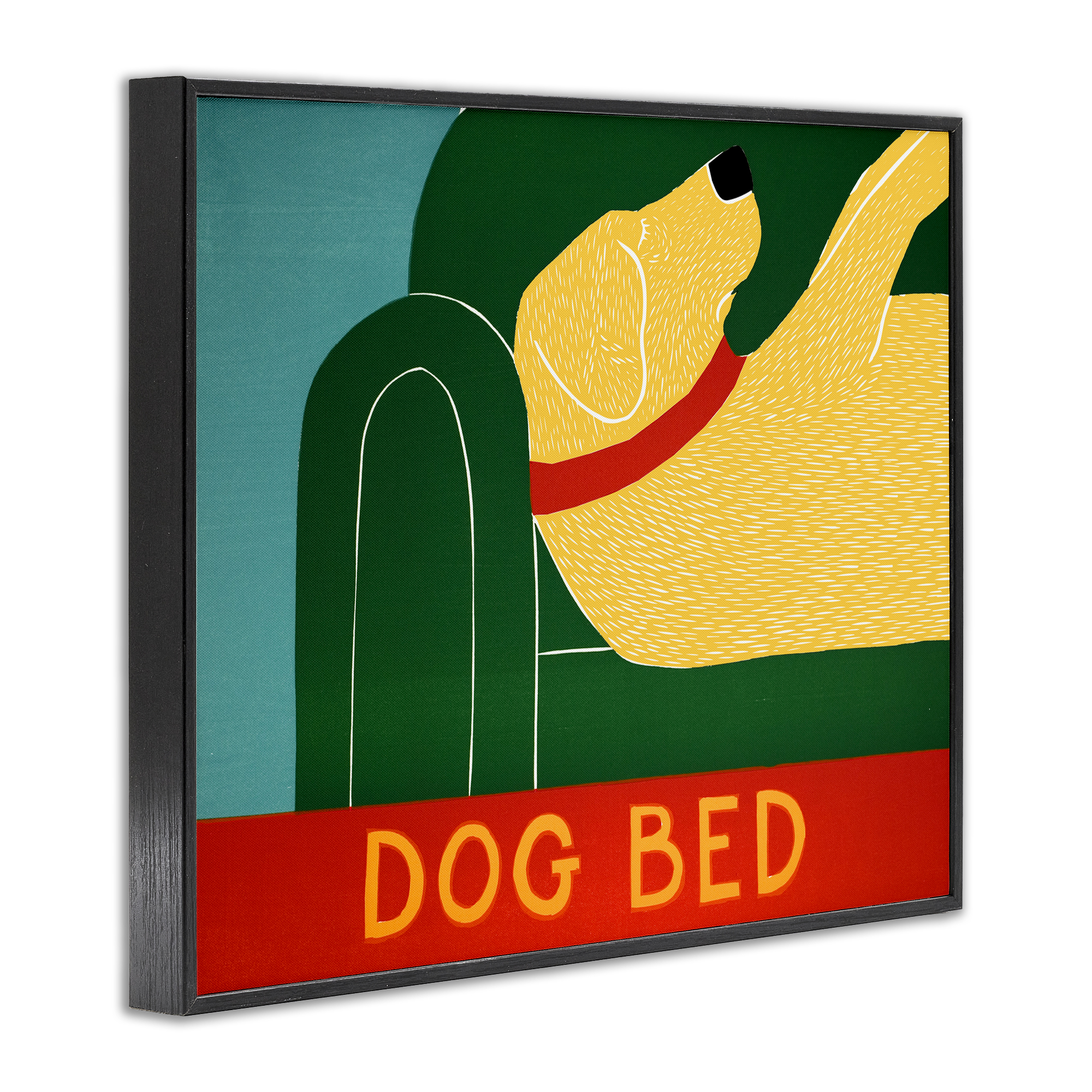 Dog Bed Labrador Black Framed Giclee Art, design by Stephen Huneck