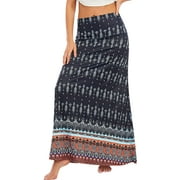 ZXZY Women Floral Print Striped High Waist Boho Maxi Skirt