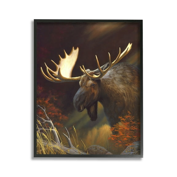 Stupell Industries Woodland Moose Portrait Animals & Insects Painting Black Framed Art Print Wall Art, 11 x 14