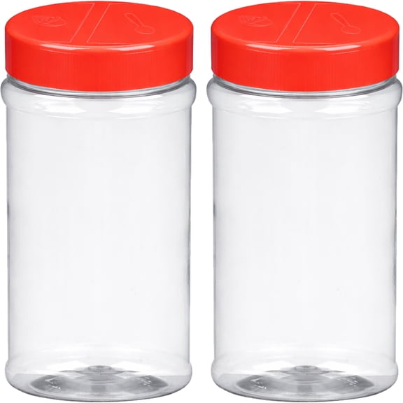 BRIGHTFROM 16oz Empty Spice Jars – Clear BPA-Free Plastic Shaker Bottles with Dual Lids, Wide Mouth for Easy Filling, Reusable Herb, Salt, Pepper, and DIY Seasoning Storage - 2 Pack