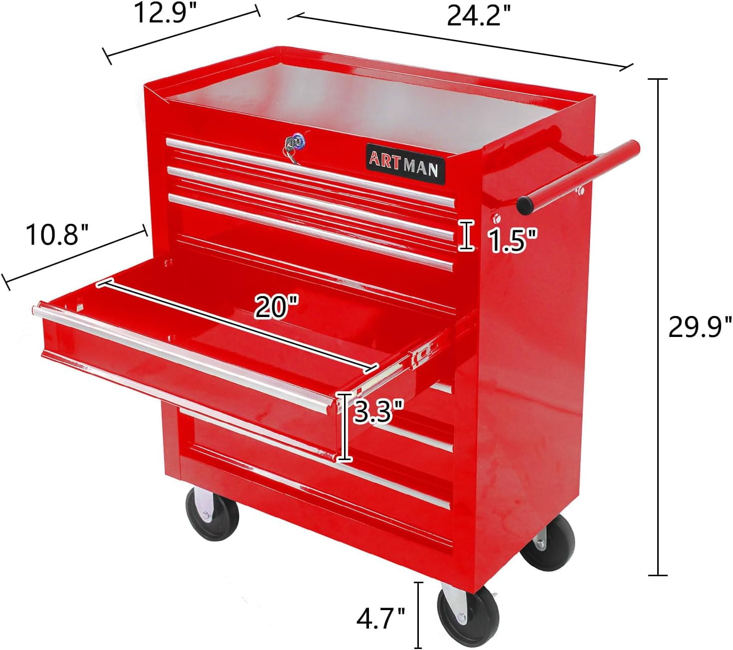 7-Drawers Tool Cabinets On Wheels, Rolling Tool Chest With Drawers, Craftsman Tool Box With Keyed Locking System, Tool Storage Organizer For Warehouse, Garage, Workshop, Green