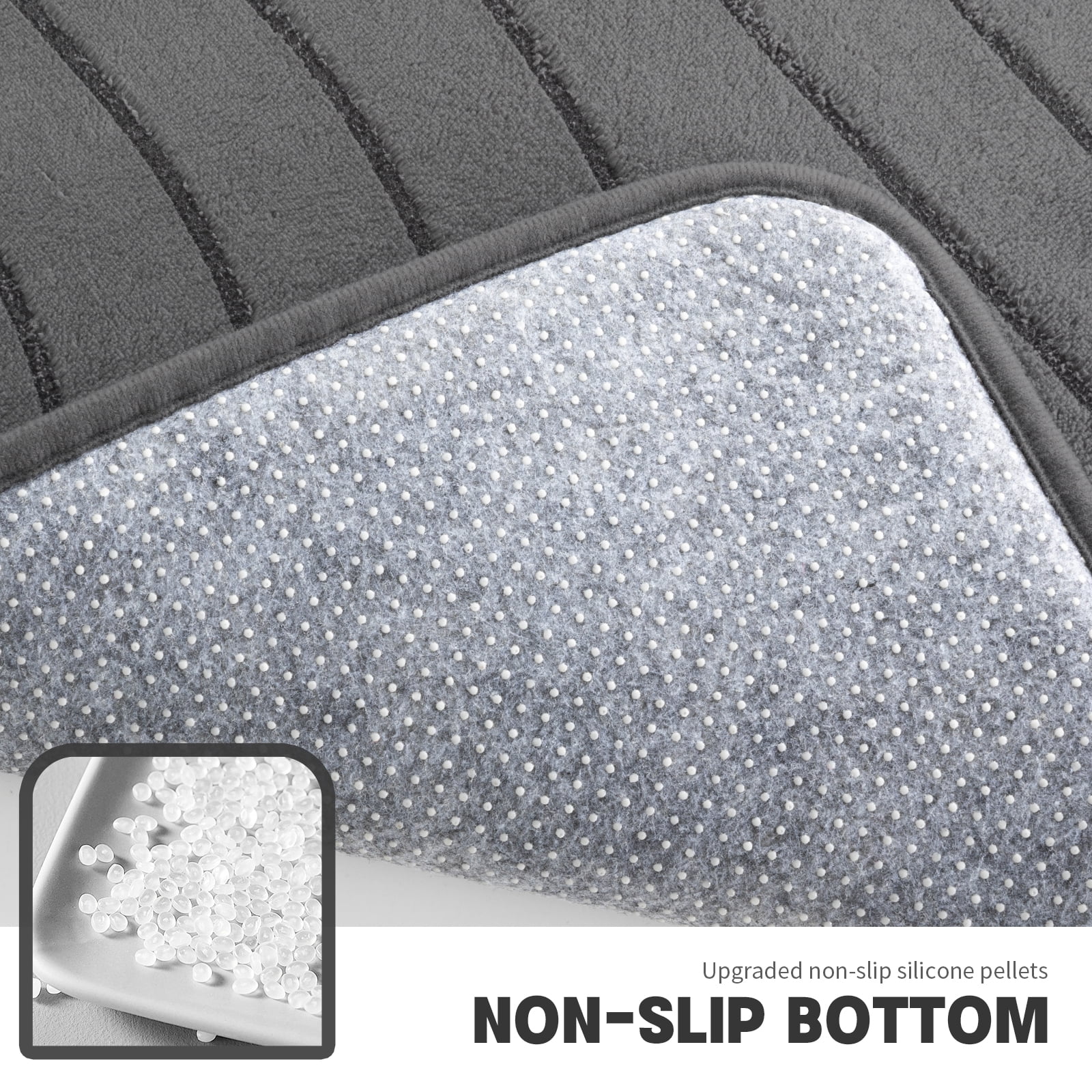 CHAKMEONE Bathroom Rug Sets 3 Piece,Non Slip Bath Mat Set with U-Shaped Toilet Rug,Super Absorbent Memory Foam Bathroom Floor Mats for Shower,Tub,Toilet,Gray