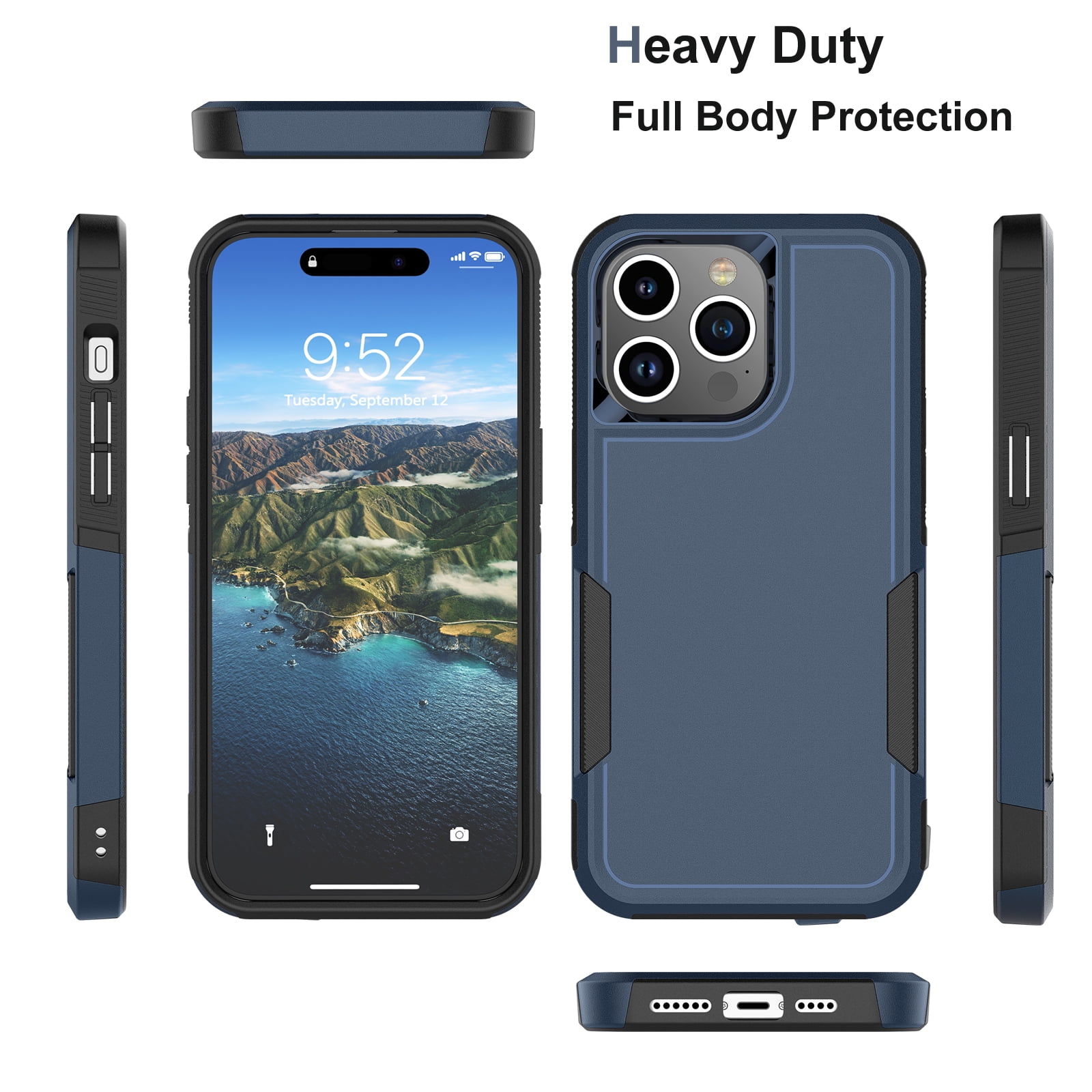 for iPhone 15,15 Pro,15 Plus,15 Pro Max Case,Heavy Duty Shockproof Dual  Layer Rugged Full-Body Protective Phone Cover,2 in 1 Silicone Rubber Phone