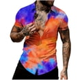 thumbnail image 2 of Ceisia Men's Slim-Fit Orange-Purple Tie-Dye Short Sleeve Button-Down Shirt Blue XXL Gifts, 2 of 6