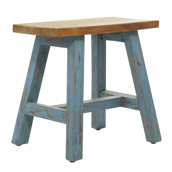 DecMode Wood Stool with Brown Wood Top, Blue