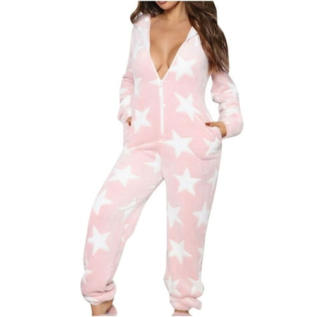 

Flannel Onesies Pajamas for Women Trendy Vintage Moon Print Long Sleeve Pullover Tie Dye Zip Up Hooded Sleepwear Pjs