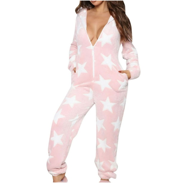 Pijama de Una Pieza Para Mujer, Ropa de Dormir Acolchada Con Cremallera Y Capucha Informal A La Moda, Mono Con Estampado de Estrellas, Ropa de Casa Odeerbi ODB120676
