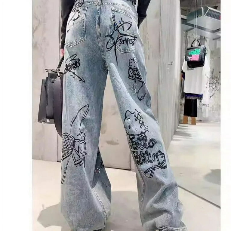 New Sanrio Hello Kitty Baggy Jeans Woman Trousers Autumn Y2k