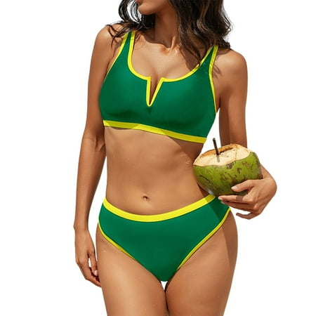 Divhosrg High Waisted Bikini Sets for Women Strapless  Bikini Sets for Women Cheeky  Womens Bathing Suits Plus Size  Womens Swimwear Two Piece  Green Swimsuits for Women Tummy Control L