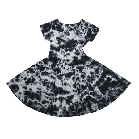 Just Love Girls Twirl Dress Girls Short Sleeve Twirly Skater Dress Tie Dye (Black and White 5-6)