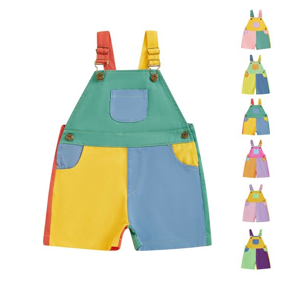 Kids Toddler Girl Boy Adorable Contrast Color Suspender Overalls Sleeveless Adjustble Straps Summer Romper Jumpsuit