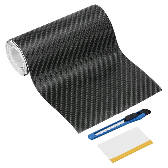 1 Set 4D Carbon Fiber Vinyl Wrap 1.97" x 16ft Self-Adhesive Car Sticker Waterproof Wrap Roll for DIY Decor Automotive Exterior Interior Protection with Scraper Tool, Black