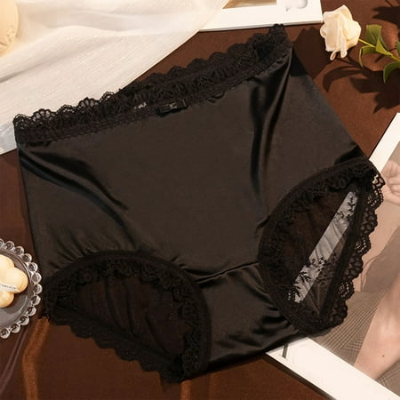 uublik Plus Size Panties for Women High Waist Breathable Briefs Soft Underpants Ladies Stretch Panties Womens Lace Underwear Black