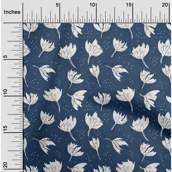 oneOone Polyester Lycra Navy Blue Fabric Florals Dress Material Fabric Print Fabric By The Yard 56 Inch Wide