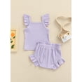 thumbnail image 4 of Gureui Newborn Baby Girl Summer Clothes Set Solid Color Sleeveless Ruffle Ribbed Knitted Tank Top Shorts Set, 4 of 9
