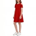 thumbnail image 2 of FSYBOA Girls Summer Dresses, Crew Neck Casual Short Sleeve Cold Shoulder Kids Dresses with Pockets Red Size 11-12 T, 2 of 6