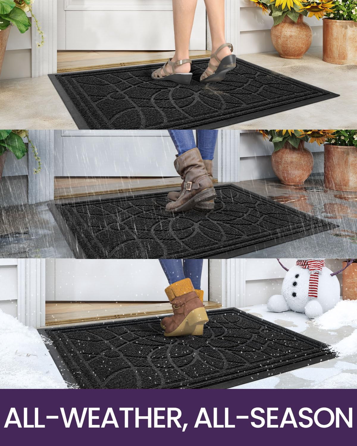 Front Door Mat Outside Entrance  Heavy Duty Non Slip Low Profile Doormat For Entryway Dirt And Welcome Mats Easy Clean Patio Garage 3x2 Black