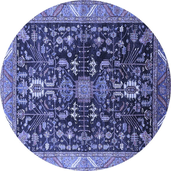 Ahgly Company Machine Washable Indoor Round Oriental Blue Industrial Area Rugs, 3' Round