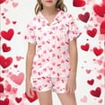 thumbnail image 2 of Laipiong Girls Two Piece Outfits Cartoon Cherry Print Short Sleeve Shorts Pajama Cute Heart Design Silk Like Sleepwear Comfy Loungewear Light Pink 6-7, 2 of 5