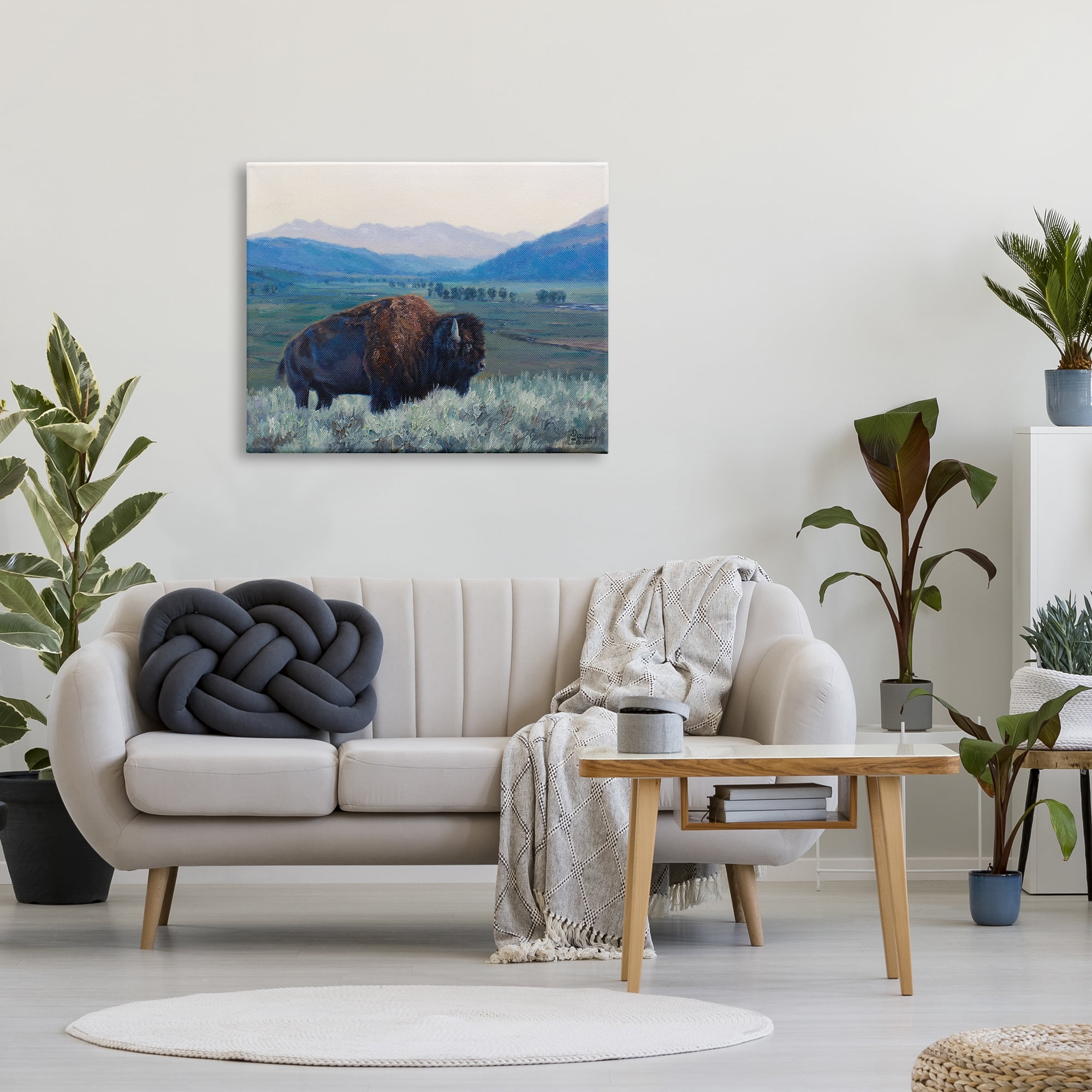 Stupell Industries Bison in Rural Landscape Animals & Insects Painting Gallery Wrapped Canvas Print Wall Art, 40 x 30
