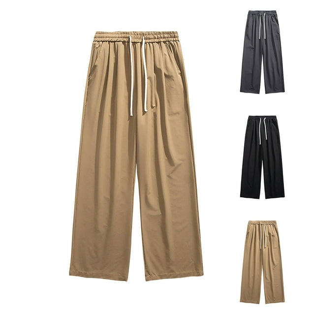 Styesk Men's Pants Men's Solid Color Pocket Workwear Pantscasual Straight Leg Pants