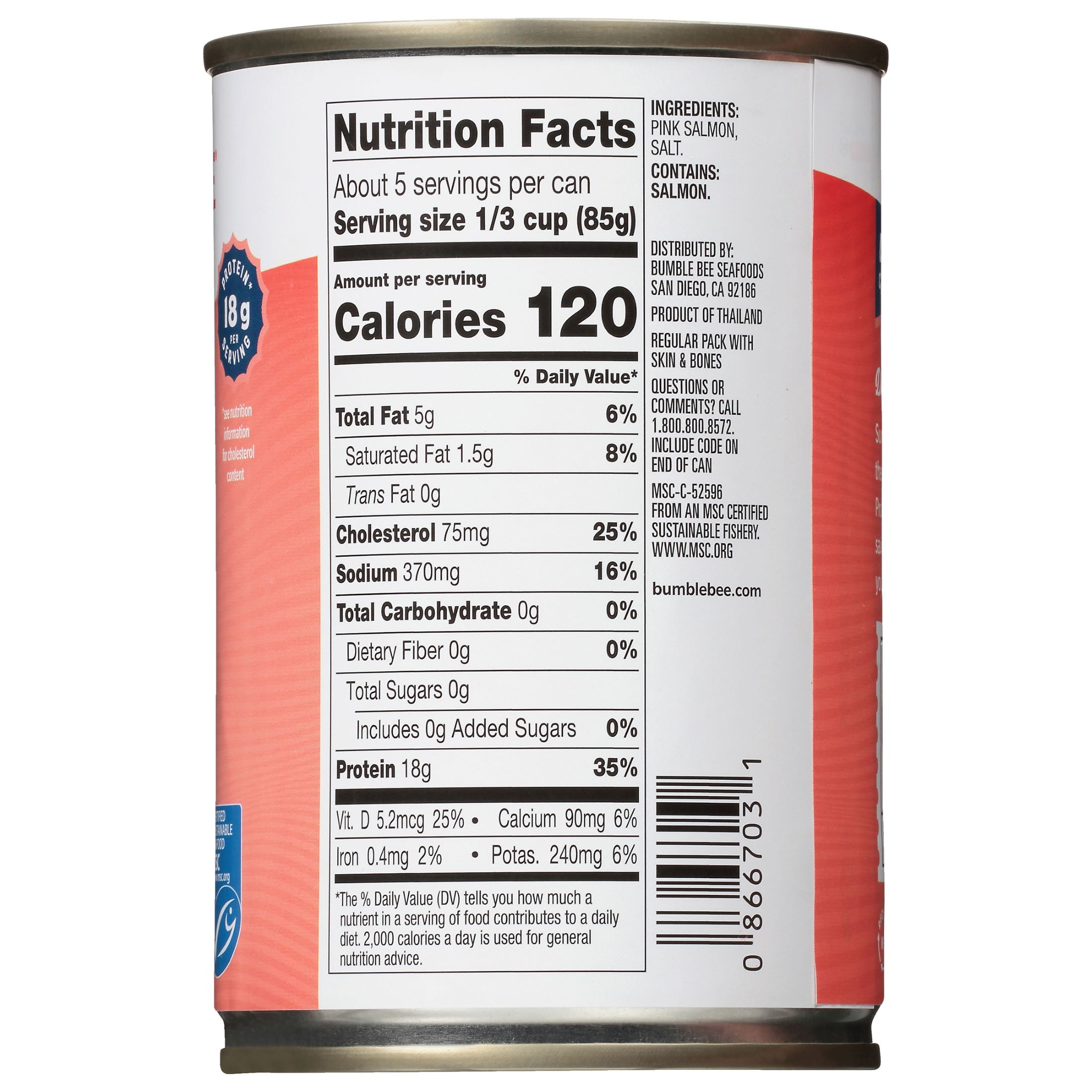 (12 pack) Bumble Bee Pink Salmon, Wild Caught, Gluten Free, 18g Protein per Serving, Ready to Eat, Shelf Stable Can, 14.75oz