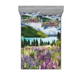 thumbnail image 2 of Nature Bedding Set with Sheet & Covers, Floral Mountain Meadow Valley by Lake with Blossom Petals Inspiration Picture, Printed Bedroom Decor 2 Shams, 4 Sizes, Purple Fern Green, by Ambesonne, 2 of 3