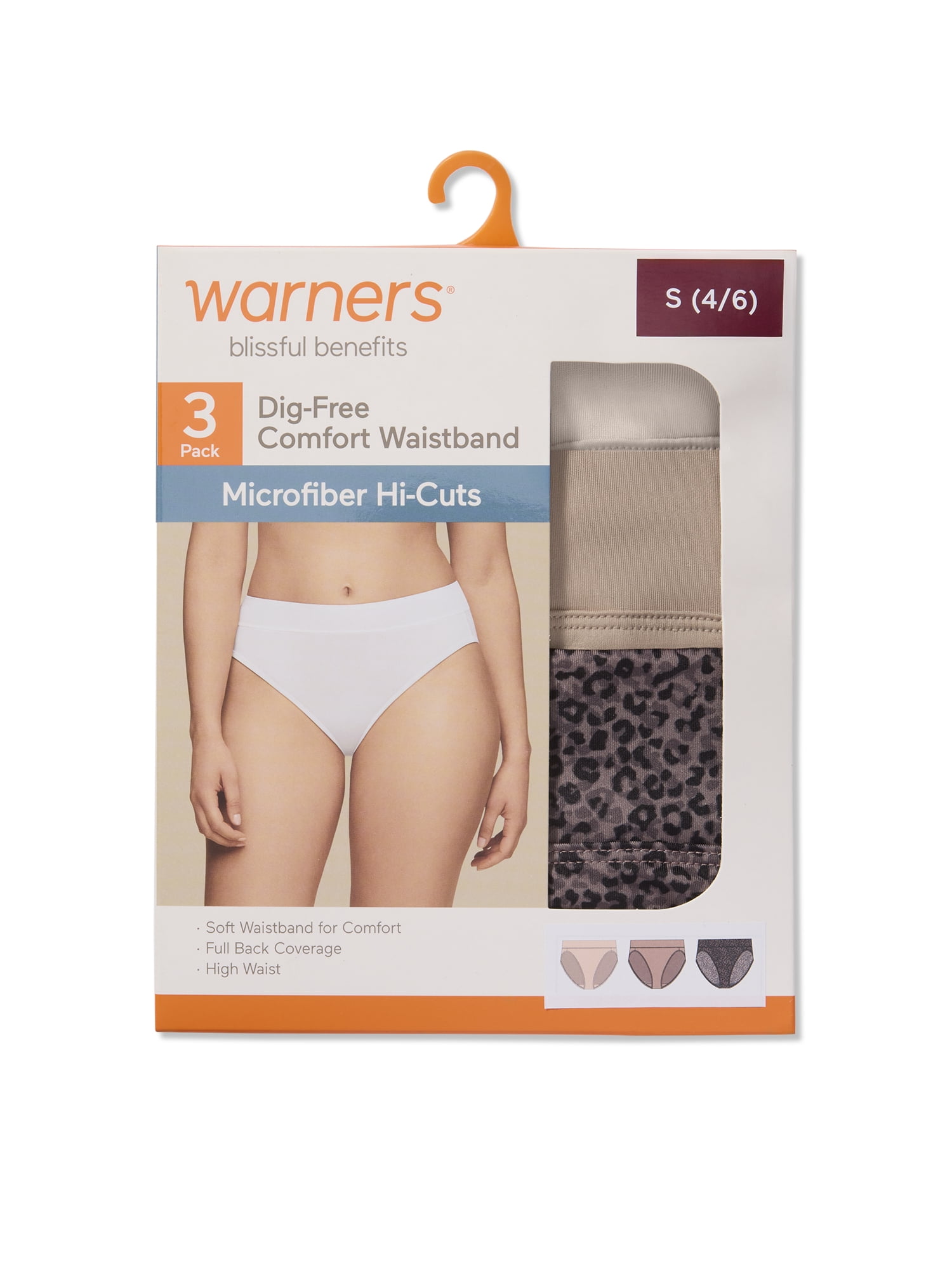 Warners® Blissful Benefits Women's Dig-Free Comfort Mid Waist Microfiber 3-Pack Hi-Cut S-3XL